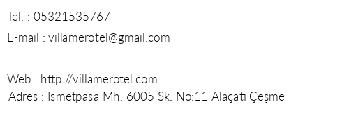 Villamer Otel telefon numaralar, faks, e-mail, posta adresi ve iletiim bilgileri